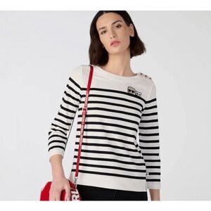 NWT Karl Lagerfeld Karl & Choupette Cotton‎ Signature Striped Top Size Large